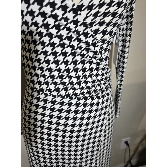 Good American Houndstooth Wrap Dress Long Sleeve Tie Waist Size 1 - Picture 5 of 7